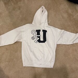 Gildan White Crewneck Hoodie with Black 'U' Graphic